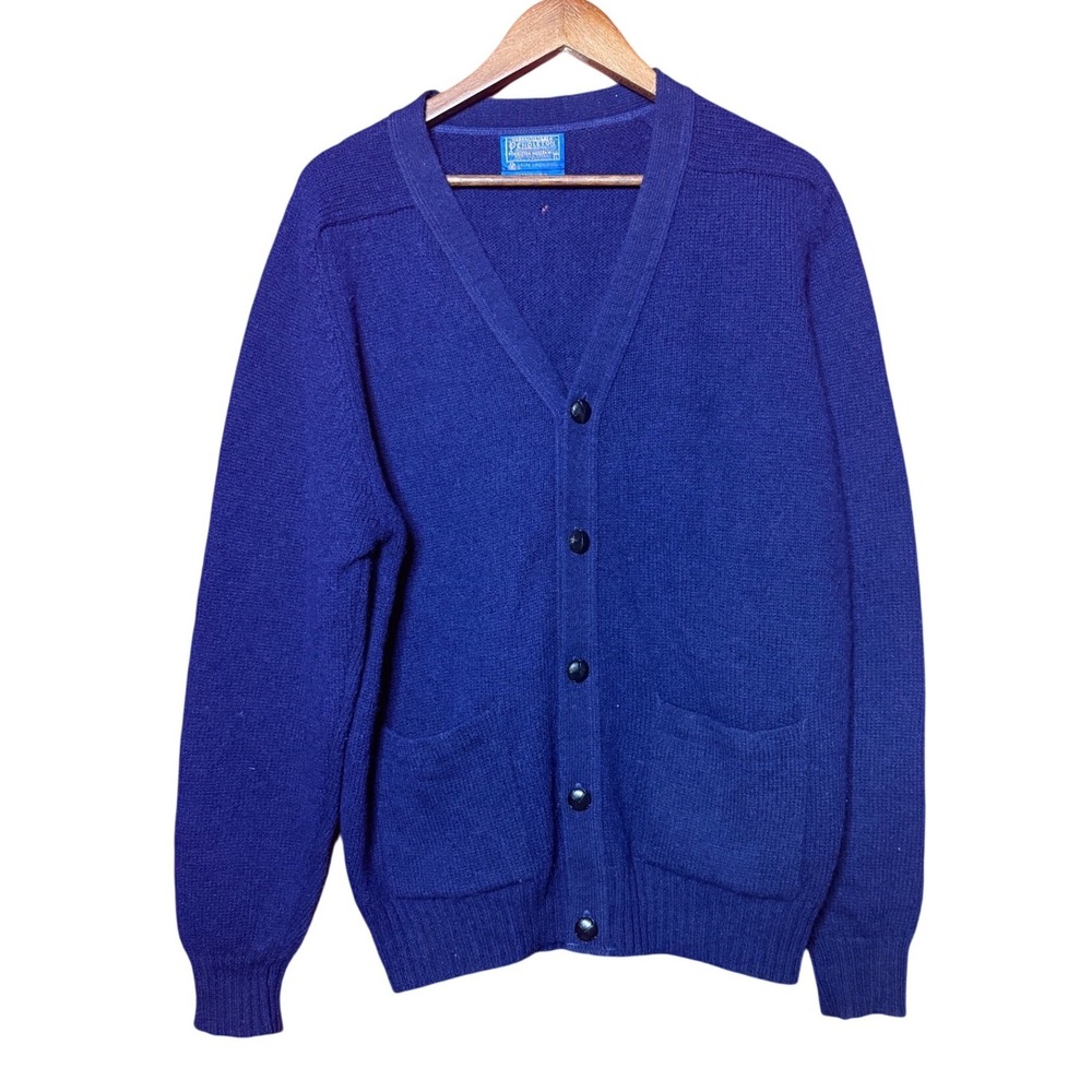 Pendleton Cardigan Sweater Men Large Blue Good Vintage Wool V-Neck Button Front